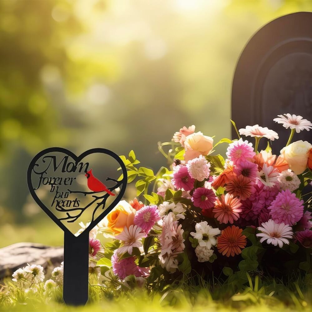 Mom Forever in our‎ Hearts Cemetery Grave Memorial Stake with Cardinal